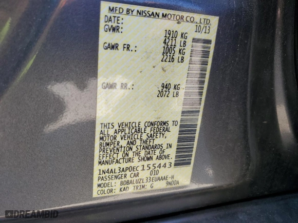 2014 Nissan Altima 2.5 SL with VIN 1N4AL3AP0EC155443, listed as a Copart auction lot 48144405 with 173,194 mi miles and Salvage Title. Bid and sale history available at carsss.com. Image 12.