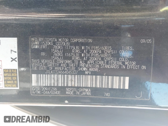 2006 Scion xB with VIN JTLKT324664045337, listed as a IAAI auction lot 42055933 with 198,469 mi miles. Bid and sale history available at carsss.com. Image 9.