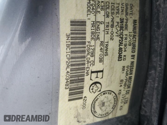 2010 Nissan Versa S z VIN 3N1BC1CP2AL403483, wystawiony jako Copart lot #46394465 z przebiegiem 270 270 mil mil oraz Szkoda całkowita • Salvage title. Historia ofert i sprzedaży dostępna na DreamBid. Obrazek 12.
