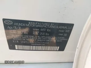2018 Hyundai Sonata SE z VIN 5NPE24AF0JH704634, wystawiony jako IAAI lot #42250872 z przebiegiem 47 333 mil mil oraz . Historia ofert i sprzedaży dostępna na DreamBid. Obrazek 9.