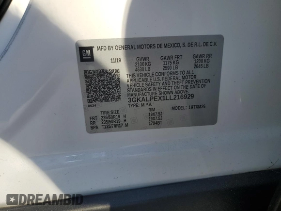 2020 GMC Terrain SLT z VIN 3GKALPEX1LL216929, wystawiony jako Copart lot #43133704 z przebiegiem 43 449 mil mil oraz Szkoda całkowita • Salvage title. Historia ofert i sprzedaży dostępna na DreamBid. Obrazek 15.