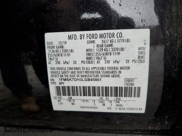 2020 Ford Explorer XLT with VIN 1FMSK7DH3LGB45861, listed as a Copart auction lot 44734485 with 103,422 mi miles and Salvage Title. Bid and sale history available at carsss.com. Image 13.
