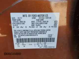 2017 Ford Edge SEL with VIN 2FMPK3J95HBB52272, listed as a Copart auction lot 87765395 with 119,858 mi miles and Salvage Title. Bid and sale history available at carsss.com. Image 12.