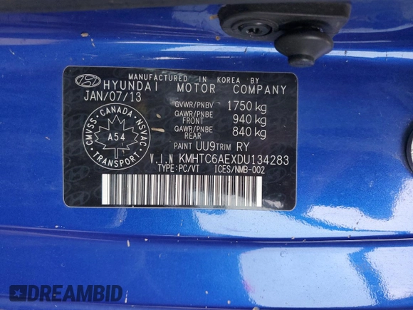 2013 Hyundai Veloster Turbo z VIN KMHTC6AEXDU134283, wystawiony jako Copart lot #39048284 z przebiegiem 97 988 mil mil oraz Szkoda całkowita • Salvage title. Historia ofert i sprzedaży dostępna na DreamBid. Obrazek 13.