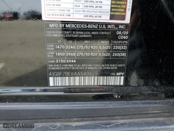 2010 Mercedes-Benz GL-Class GL 450 with VIN 4JGBF7BE6AA540629, listed as a Copart auction lot 49322195 with 107,701 mi miles and Salvage Title. Bid and sale history available at carsss.com. Image 14.