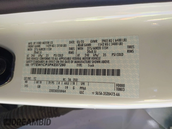 2023 Ford F-150 XL с VIN 1FTEW1CP3PKE07280, выставлен на аукционе IAAI как лот 40645630 с пробегом 42 474 миль миль и . История ставок и продаж доступна на DreamBid. Изображение 9.