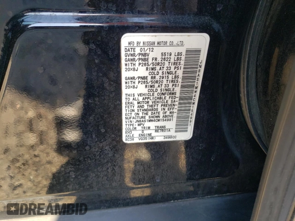 2012 Infiniti FX with VIN JN8AS1MW4CM154991, listed as a Copart auction lot 53471755 with 167,418 mi miles and Salvage title. Bid and sale history available at DreamBid. Image 13.