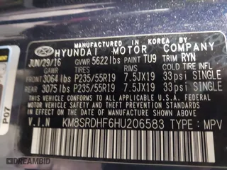 2017 Hyundai Santa Fe Limited Ultimate with VIN KM8SRDHF6HU206583, listed as a IAAI auction lot 41344261 with 167,766 mi miles. Bid and sale history available at carsss.com. Image 9.