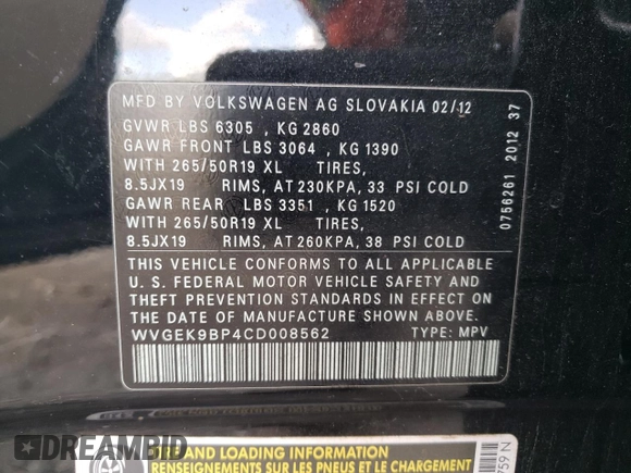 2012 Volkswagen Touareg Lux z VIN WVGEK9BP4CD008562, wystawiony jako Copart lot #47947675 z przebiegiem 136 048 mil mil oraz Szkoda całkowita • Salvage title. Historia ofert i sprzedaży dostępna na DreamBid. Obrazek 15.