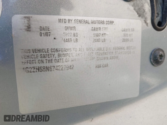 2007 Pontiac G6 GT with VIN 1G2ZH58N674227942, listed as a IAAI auction lot 41971154 with 137,741 mi miles and . Bid and sale history available at DreamBid. Image 9.