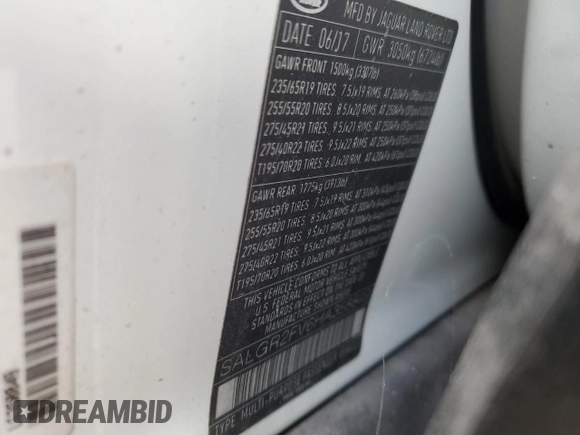 2017 Land Rover Range Rover with VIN SALGR2FV6HA358849, listed as a Copart auction lot 84686604 with 105,763 mi miles and Clean title. Bid and sale history available at DreamBid. Image 12.