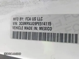 2023 Ram ProMaster Cargo with VIN 3C6MRVJG9PE514115, listed as a IAAI auction lot 42031114 with 36,063 mi miles and . Bid and sale history available at DreamBid. Image 9.