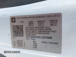 2020 Chevrolet Silverado 1500 Work Truck with VIN 3GCNWAEF6LG278389, listed as a IAAI auction lot 41749375 with 133,647 mi miles. Bid and sale history available at carsss.com. Image 9.