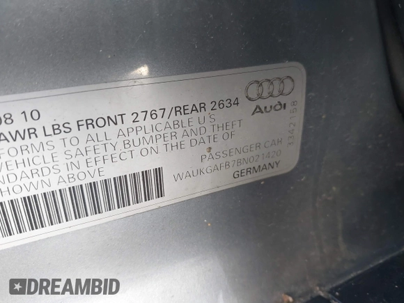 2011 Audi A6 Prestige with VIN WAUKGAFB7BN021420, listed as a IAAI auction lot 41970719 with 137,175 mi miles and . Bid and sale history available at DreamBid. Image 9.