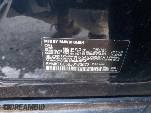 2018 BMW X5 M z VIN 5YMKT6C58J0Y83672, wystawiony jako Copart lot #48067795 z przebiegiem 61 554 mil mil oraz Szkoda całkowita • Salvage title. Historia ofert i sprzedaży dostępna na DreamBid. Obrazek 13.