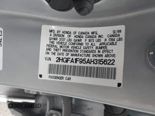 2010 Honda Civic EX-L z VIN 2HGFA1F95AH315622, wystawiony jako IAAI lot #41517927 z przebiegiem 31 654 mil mil oraz . Historia ofert i sprzedaży dostępna na DreamBid. Obrazek 9.