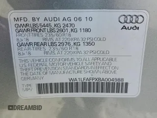 2011 Audi Q5 Premium Plus with VIN WA1LFAFPXBA004988, listed as a Copart auction lot 64887795 with 165,464 mi miles and Salvage title. Bid and sale history available at DreamBid. Image 13.