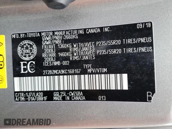 2019 Lexus RX 350 with VIN 2T2BZMCA9KC168167, listed as a Copart auction lot 58735015 with 30,473 mi miles and Clean title. Bid and sale history available at DreamBid. Image 13.