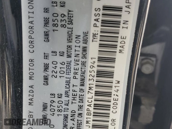 2021 Mazda 3 Preferred with VIN JM1BPACL7M1325941, listed as a Copart auction lot 56896315 with 94,822 mi miles and Non repairable. Bid and sale history available at DreamBid. Image 12.