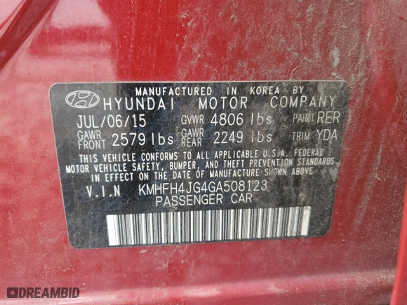 2016 Hyundai Azera Limited with VIN KMHFH4JG4GA508123, listed as a Copart auction lot 73846704 with 137,713 mi miles and Clean Title. Bid and sale history available at carsss.com. Image 12.