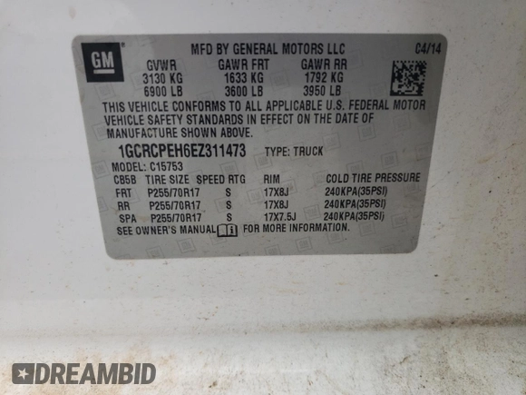 2014 Chevrolet Silverado 1500 Work Truck with VIN 1GCRCPEH6EZ311473, listed as a Copart auction lot 80747274 with 145,113 mi miles and Salvage Title. Bid and sale history available at DreamBid. Image 12.