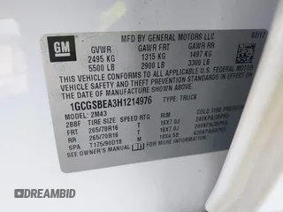 2017 Chevrolet Colorado 2WD WT with VIN 1GCGSBEA3H1214976, listed as a IAAI auction lot 41504305 with 90,430 mi miles and . Bid and sale history available at DreamBid. Image 9.