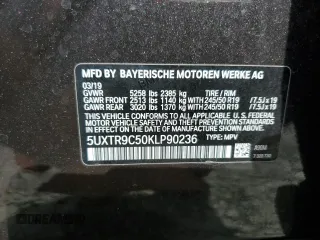 2019 BMW X3 xDrive30i with VIN 5UXTR9C50KLP90236, listed as a Copart auction lot 54836495 with 51,380 mi miles and Salvage Title. Bid and sale history available at DreamBid. Image 14.