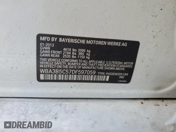 2013 BMW 3 Series 328i xDrive z VIN WBA3B5C57DF597059, wystawiony jako Copart lot #52441895 z przebiegiem 154 003 mil mil oraz Szkoda całkowita • Salvage title. Historia ofert i sprzedaży dostępna na DreamBid. Obrazek 12.