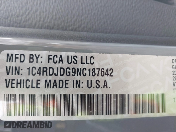 2022 Dodge Durango GT Plus z VIN 1C4RDJDG9NC187642, wystawiony jako IAAI lot #40886210 z przebiegiem 39 006 mil mil oraz . Historia ofert i sprzedaży dostępna na DreamBid. Obrazek 9.