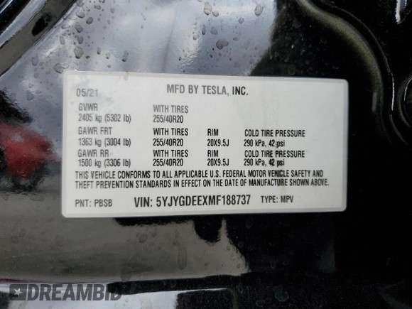2021 Tesla Model Y Long Range with VIN 5YJYGDEEXMF188737, listed as a Copart auction lot 49117605 with 49,201 mi miles and Salvage Title. Bid and sale history available at DreamBid. Image 14.