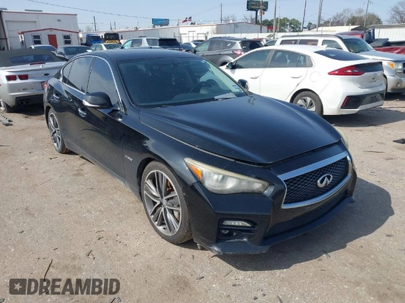 2014 Infiniti Q50 Hybrid Sport with VIN JN1AV7AP7EM691444, listed as a IAAI auction lot 41564726 with 128,834 mi miles and . Bid and sale history available at DreamBid. Image 1.