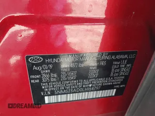 2020 Hyundai Santa Fe SE with VIN 5NMS23AD0LH154797, listed as a IAAI auction lot 42191317 with 80,526 mi miles and . Bid and sale history available at DreamBid. Image 9.
