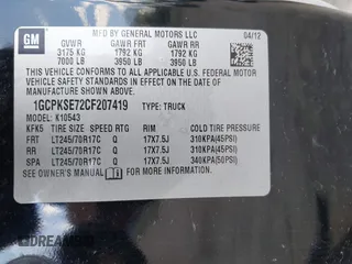 2012 Chevrolet Silverado 1500 LT with VIN 1GCPKSE72CF207419, listed as a IAAI auction lot 42051689 with 251,419 mi miles and . Bid and sale history available at DreamBid. Image 9.