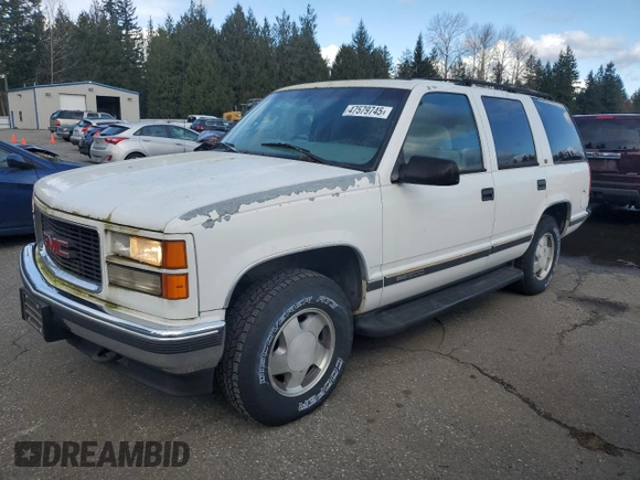 1997 GMC Yukon with VIN 1GKEK13R5VJ762200, listed as a Copart auction lot 47579745 with 165,573 mi miles and Clean Title. Bid and sale history available at carsss.com. Image 1.