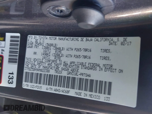 2017 Toyota Tacoma SR5 with VIN 3TMDZ5BN9HM022388, listed as a IAAI auction lot 42066091 with 73,346 mi miles. Bid and sale history available at carsss.com. Image 9.