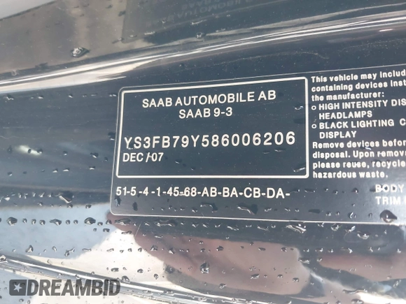 2008 Saab 9-3 z VIN YS3FB79Y586006206, wystawiony jako IAAI lot #42062811 z przebiegiem 96 333 mil mil oraz . Historia ofert i sprzedaży dostępna na DreamBid. Obrazek 9.