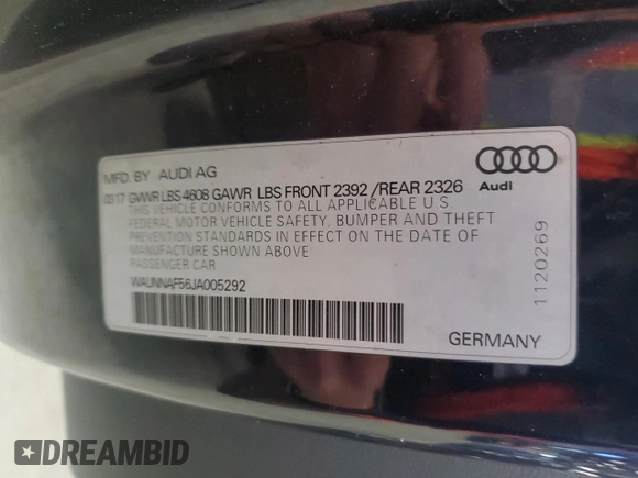 2018 Audi A5 Premium z VIN WAUNNAF56JA005292, wystawiony jako Copart lot #49771605 z przebiegiem 97 321 mil mil oraz Czysty tytuł • Clean title. Historia ofert i sprzedaży dostępna na DreamBid. Obrazek 12.