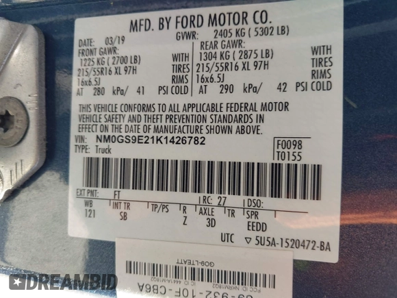 2019 Ford Transit Connect XL с VIN NM0GS9E21K1426782, выставлен на аукционе IAAI как лот 41746499 с пробегом 54 550 миль миль и . История ставок и продаж доступна на DreamBid. Изображение 9.