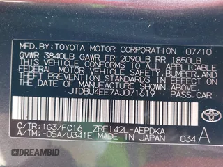 2010 Toyota Corolla with VIN JTDBU4EE7AJ071619, listed as a IAAI auction lot 40973707 with 130,047 mi miles and . Bid and sale history available at DreamBid. Image 9.