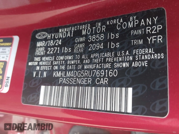 2024 Hyundai Elantra SEL z VIN KMHLM4DG5RU769160, wystawiony jako IAAI lot #42509506 z przebiegiem 38 926 mil mil oraz . Historia ofert i sprzedaży dostępna na DreamBid. Obrazek 9.