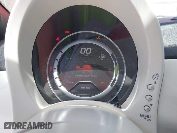 2014 FIAT 500e with VIN 3C3CFFGE7ET225188, listed as a IAAI auction lot 42773711 with 47,581 mi miles and . Bid and sale history available at DreamBid. Image 12.
