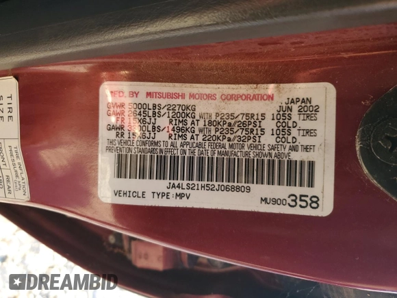 2002 Mitsubishi Montero ES z VIN JA4LS21H52J068809, wystawiony jako Copart lot #51659505 z przebiegiem 84 499 mil mil oraz Czysty tytuł • Clean title. Historia ofert i sprzedaży dostępna na DreamBid. Obrazek 13.