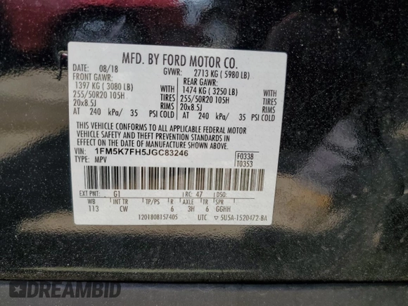 2018 Ford Explorer Limited с VIN 1FM5K7FH5JGC83246, выставлен на аукционе Copart как лот 67142934 с пробегом 140 627 миль миль и Списание • Salvage title. История ставок и продаж доступна на DreamBid. Изображение 14.
