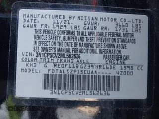2021 Nissan Kicks SV with VIN 3N1CP5CV2ML562636, listed as a IAAI auction lot 41743228 with 38,505 mi miles. Bid and sale history available at carsss.com. Image 9.