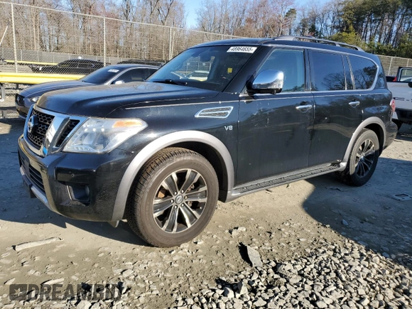 2017 Nissan Armada Platinum with VIN JN8AY2NE1H9704006, listed as a Copart auction lot 48964655 with 86,907 mi miles and Salvage Title. Bid and sale history available at carsss.com. Image 1.