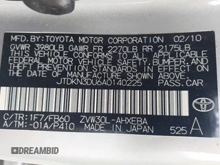 2010 Toyota Prius II with VIN JTDKN3DU6A0140225, listed as a IAAI auction lot 42148188 with 142,418 mi miles. Bid and sale history available at carsss.com. Image 9.