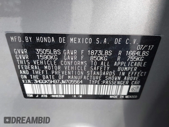 2018 Honda Fit EX-L with VIN 3HGGK5H97JM705564, listed as a IAAI auction lot 42064209 with 43,744 mi miles. Bid and sale history available at carsss.com. Image 9.