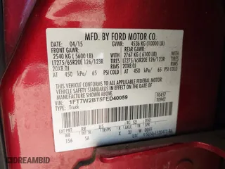 2015 Ford Super Duty F-250 SRW Lariat with VIN 1FT7W2BT5FED40059, listed as a IAAI auction lot 41762002 with 117,036 mi miles. Bid and sale history available at carsss.com. Image 9.