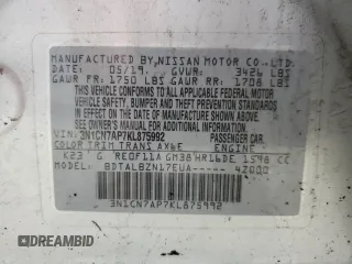 2019 Nissan Versa SV with VIN 3N1CN7AP7KL875992, listed as a Copart auction lot 51019335 with 128,429 mi miles and Salvage title. Bid and sale history available at DreamBid. Image 13.