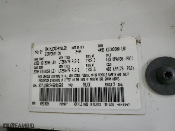 2004 Dodge Ram 3500 SLT with VIN 3D7LU38C74G201628, listed as a Copart auction lot 84041044 with 183,132 mi miles and Salvage Title. Bid and sale history available at carsss.com. Image 12.